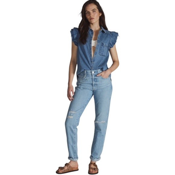 AMO Denim - New AMO The Low Down Distressed Med Wash Straight Jeans Size 26